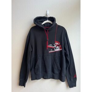 Jordan Mens AJ1 Sneaker Graphic Hoodie Black Red Jumpman Sweatshirt Medium